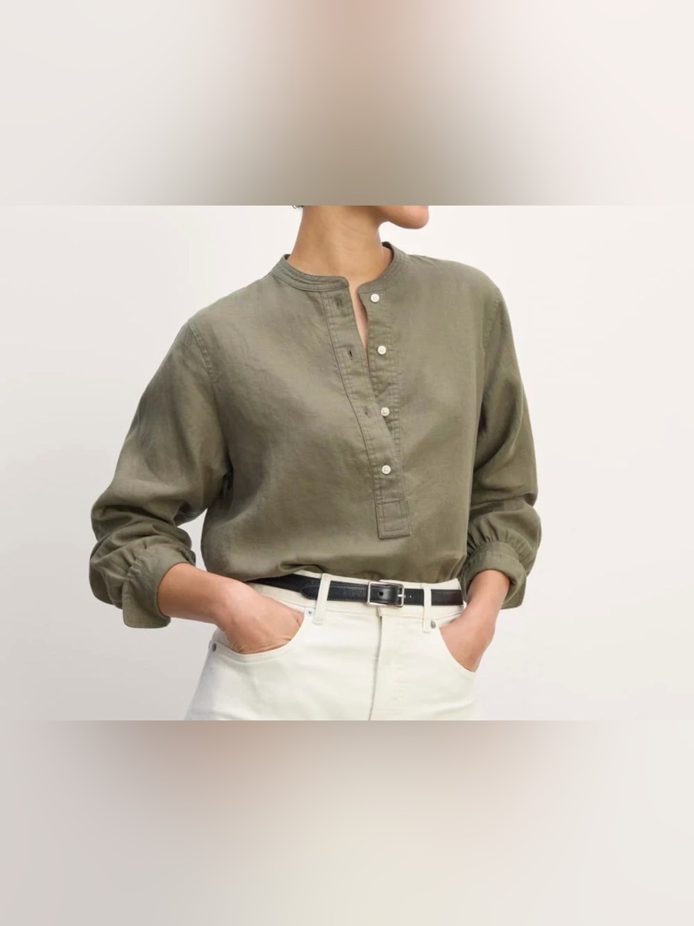 Everlane The Henley Shirt in Linen | Kalamata size 6. Materials tag is missing